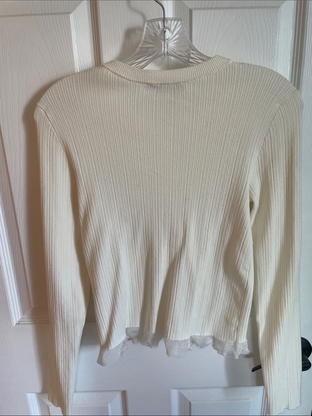 Twin-Set Cream Ribbed Button Cardigan with Ruffle Hem - Picture 3 of 5